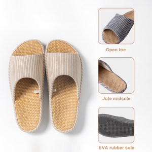 Chaussons en lin pour femmes et hommes, respirants, confortables, légers, silencieux, à bout ouvert, en matériau naturel - Product Image 2