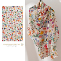 Écharpe longue légère en satin de soie imprimée florale vintage personnalisable pour femme adulte, châle d'été, vente en gros
