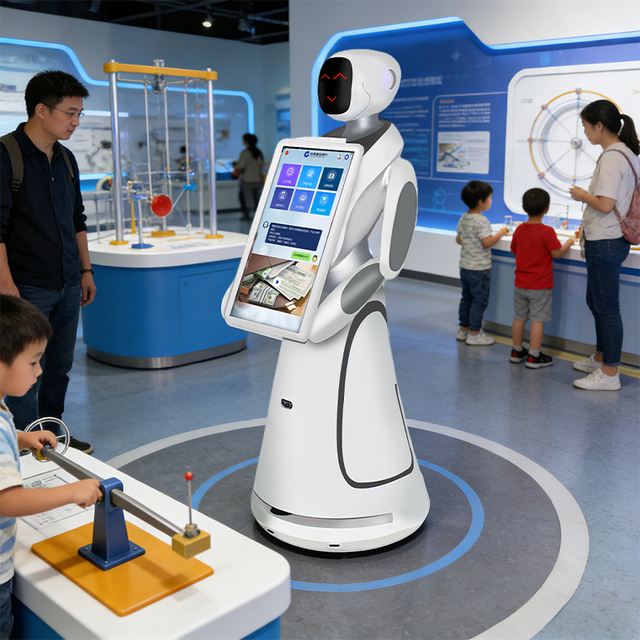 Hotel Lobby AI Service Robot with 21.5" Interactive Touch Screen LiDAR Navigation App-Controlled Auto Charge & IP65 Protection