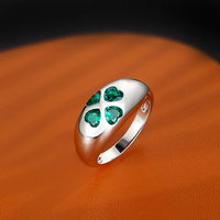 Bague dôme épaisse personnalisable en argent sterling 925 plaqué rhodium, motif trèfle à quatre feuilles vert nano, pour femme