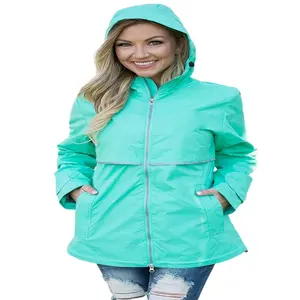 Wholesale In Stock Fit Perfectly Adults High Quality Raincoat Zipper With Pocket Hooded Jacket For Women Pastel Solid Color Coat