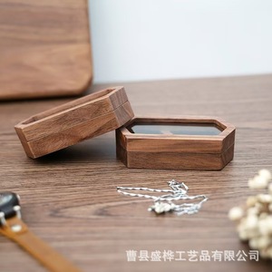 Hexagon Wooden Jewelry <b>Box</b> With <b>Mirror</b> For Rings Storage Desktop Organizer Retro Color Solid Wood Design - Product Image 5