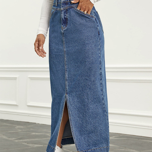 Jupes longues fendues sur le devant en denim pour femmes, jupes en jean pour femmes, <span class=keywords><strong>jupe</strong></span> en denim japonaise à boutons à la mode pour femmes, nouveauté 2023 - Product Image 5