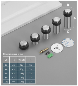 Thiết kế hiện đại 46mm 60mm 80mm Chiều cao tầng hình trụ cửa thép không gỉ Stopper với cao su màu đen cửa dừng - Product Image 5
