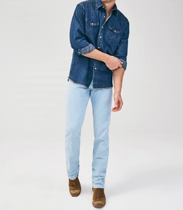 Camicia da Lavoro in Denim per Uomo, Manica Lunga, Stile Western, 100% Cotone, Traspirante e Antivento, Collo Classico, Blu Scuro - Product Image 5