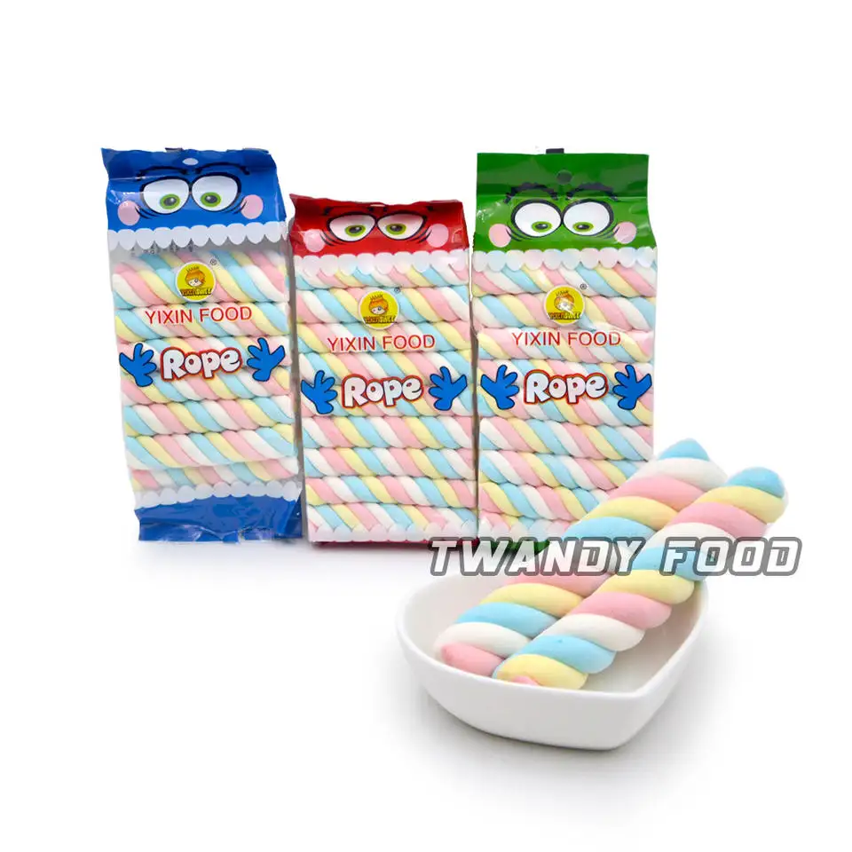 bag packing colorful short twisted marshmallow candy