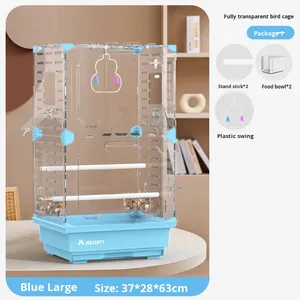 Luxury Warm Solid Pattern Budgie <strong>Bird</strong> <strong>Cage</strong> Transparent Acrylic and Splash-Proof Ornamental Plastic <strong>for</strong> Pet <strong>Birds</strong> - Product Image 6