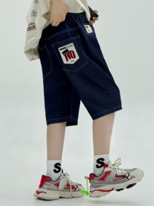 Boys' Loose-Fit <b>Elastic</b> Waist Mid-Length Shorts - Solid Washed <b>Jeans</b> for Summer, Youth Teen Comfortable Outdoor Play & Casual - Product Image 6