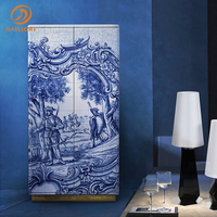 Buffet en céramique décoratif mural peint de style chinois classique, haut de gamme, pour villa de luxe, avec design artistique créatif et personnalité, servant également de bar ou de meuble à vin