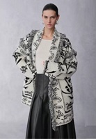 Nouvelle Collection Hiver : Cardigan Bohème en Laine Jacquard Vintage à Épaules Tombantes, Manches Longues et Grandes Poches Plaquées avec Pompons