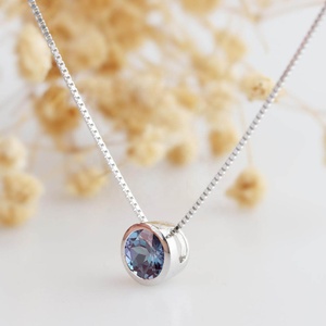 Round Cut 1CT Center Synthetic <strong>Alexandrite</strong> Bezel Solitaire 14k White Gold Pendants <strong>Necklace</strong> Chain <strong>Alexandrite</strong> Pendant <strong>Necklace</strong> - Product Image 4
