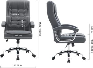 Silla de Oficina de Cuero PU Negra con Asiento de Resorte Grande, Respaldo Alto, Giratoria, para CEO, Jefe, Ejecutivo - Product Image 3