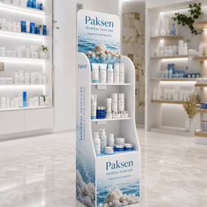 Facial Skin Care Display Rack Cardboard Floor <b>Stand</b> Custom <b>Printed</b> For Cosmetic Retail Shop - Product Image 1