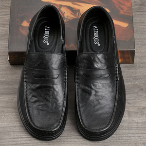 Mocassins en cuir véritable pour hommes AIBOIS, bout carré, semelle en caoutchouc antidérapante, respirants, chaussures de bureau et de ville - Product Image 1