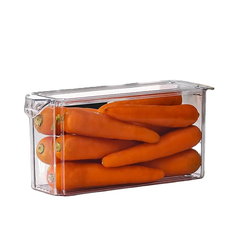 Cajas de almacenamiento de plástico con tapa para frigorífico, organizador apilable transparente para vegetales y frutas, 30x10x14cm