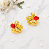 Anting-anting bunga berlapis emas 18k dari baja tahan karat dengan kristal potongan pir, antialergi, perhiasan modis untuk wanita, cocok untuk pemakaian sehari-hari
