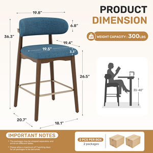 Taburetes de Bar Modernos con Reposapiés, Asiento de Tela Suave, Estructura de Madera de Caucho, Ecológicos y Duraderos para Bares, Cafés y Restaurantes - Product Image 6