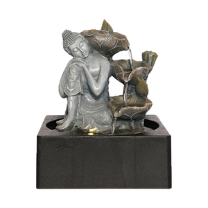 <span class=keywords><strong>Fontaine</strong></span> Bouddha en argent avec cascade de feuilles de lotus, éclairage LED et <span class=keywords><strong>bassin</strong></span> carré imitation pierre <span class=keywords><strong>pour</strong></span> décoration zen - Product Image 1