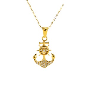 Zogxin Anchor Pendant Necklace 18K Gold Plated Stainless Steel Micro Zircon Women's Clavicle Chain Everyday Wear - Product Image 5