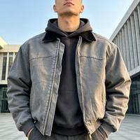 Blouson bomber surdimensionné vintage en coton kaki à col rabattu personnalisé