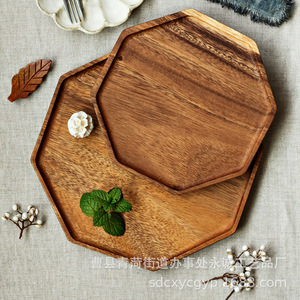 Octagonal Wooden <b>Tray</b> <b>Large</b> Small Set For Tea Coffee Fruit Serving Hotel Use Solid Color Natural Wood Design - Product Image 2