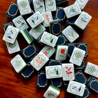 Ubin Mahjong Akrilik Berbingkai Emas Tua, Set Mahjong Simbol Angin Bunga yang Indah untuk Permainan Berkumpul Keluarga di Dalam Ruangan.