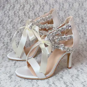 Diamant Cristal Chaussures De Mariage Ivoire Sandales 9CM