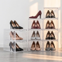 Boîtes à chaussures empilables transparentes à un seul niveau avec porte magnétique, organisateur de rangement anti-poussière pour armoire, gain de place