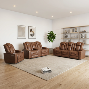 Conjunto de Sofás Reclinables Eléctricos de Cuero Sintético Contemporáneo con Patas de Metal para Sala de Estar - Product Image 5