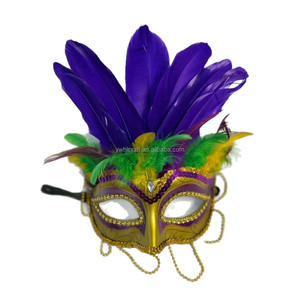 Máscara de Carnaval HLC Nueva, Media Cara, Verde, Morada y Dorada, con Plumas, para Carnaval, Venecia, Mascarada, Desfile de Nueva Orleans - Product Image 6