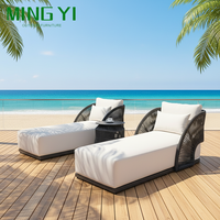 Ensemble de meubles d'extérieur de luxe en gros, chaise longue en aluminium pour patio, chaise de plage en corde tressée imperméable, chaises longues d'extérieur