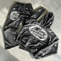 Ensemble sweat à capuche et jogging pour homme, personnalisé, délavé à l'acide, effet vieilli, avec strass et broderie vintage, style streetwear