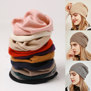Haute qualité 100% <span class=keywords><strong>cachemire</strong></span> Beanie surdimensionné femmes Beanie chapeau classique couleurs unies léger chapeau pour les femmes - Product Image 1