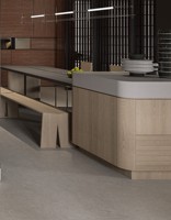 Îlot de cuisine italien de luxe moderne avec comptoir en quartz artificiel et ensemble complet d'armoires de cuisine en bois pour appartement, avec charnières