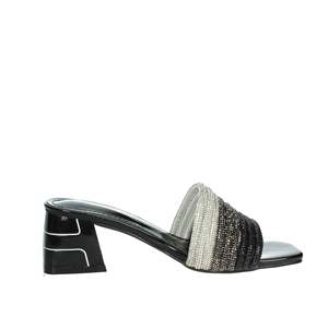 Laura Biagiotti Women's 9037 Heeled Slipper Black Patent Rhinestone Strap Mule <b>Sandal</b> - Product Image 4