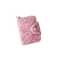 Porte-monnaie élégant à imprimé léopard rose, organiseur de cartes bancaires portable pour étudiants, porte-cartes polyvalent en peluche, étui pour écouteurs, tendance