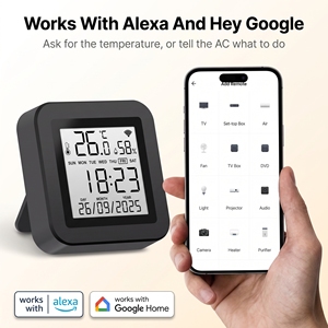 Compteur intelligent d'affichage de la température et de l'humidité avec télécommande IR, horloge numérique LCD, notification d'alarme de température maximale et minimale - Product Image 1