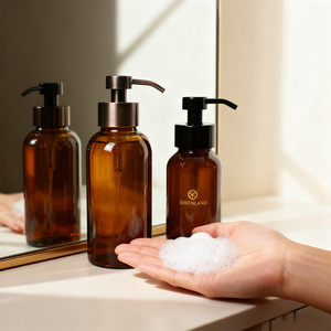 Bouteilles de savon moussant en <span class=keywords><strong>verre</strong></span> blanc de 200 ml et 250 ml avec pompes à mousse en acier inoxydable noir - Product Image 2
