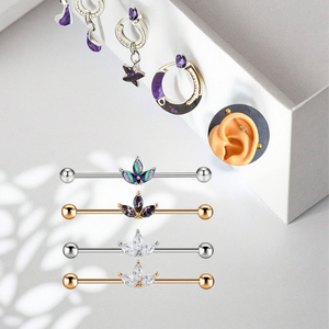 Meilleures ventes : Bijoux de corps tendance en acier inoxydable pour perçage d'<span class=keywords><strong>oreille</strong></span>, anneaux barbell industriels et anneaux de type scaffold, pour femmes et hommes - Product Image 2