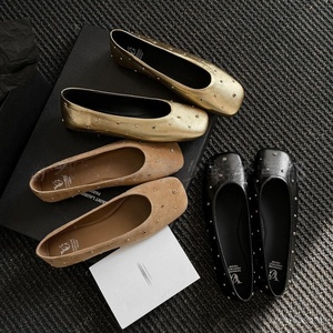 Sheepskin low-heeled single <b>shoe</b> for women flat sole early spring new style genuine leather square toe - Product Image 4