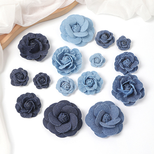 Fleurs en tissu denim en gros pour accessoires de cheveux de bébés filles, fleurs en mousseline, bandeaux de boutique, pinces à cheveux - Product Image 4