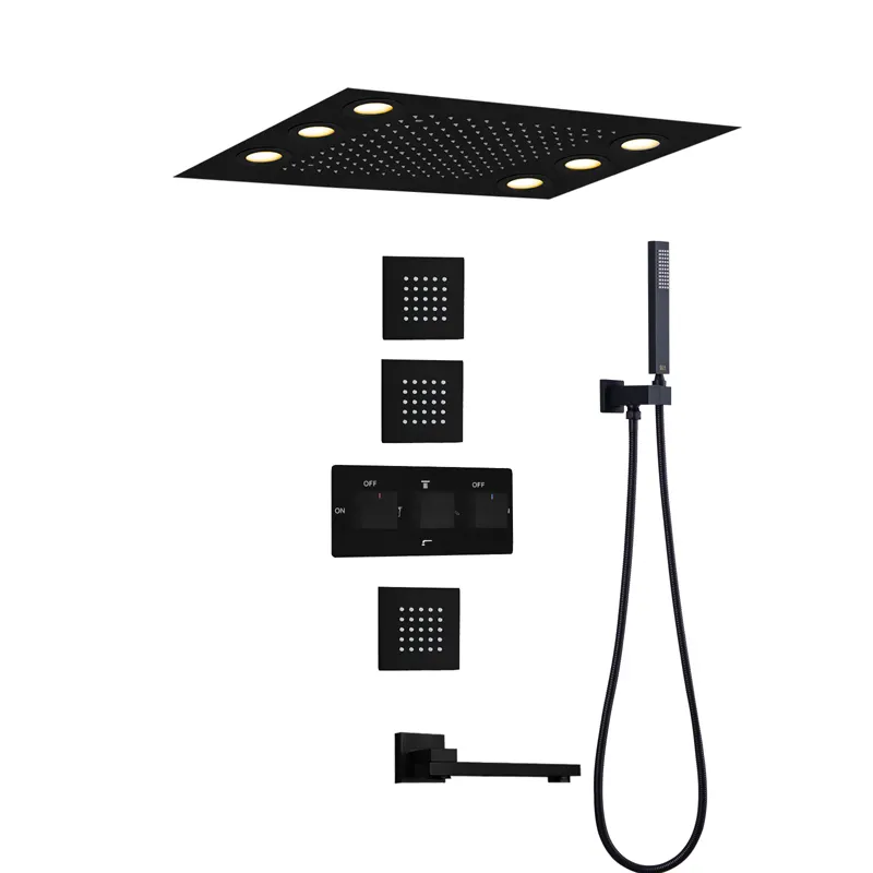 Luxus schwarz verdeckt 50 × 36 cm Regen LED-Duschkopf Badezimmer heißes und kaltes Wasser Mischventil mit LED-Steuerung fernbedienung