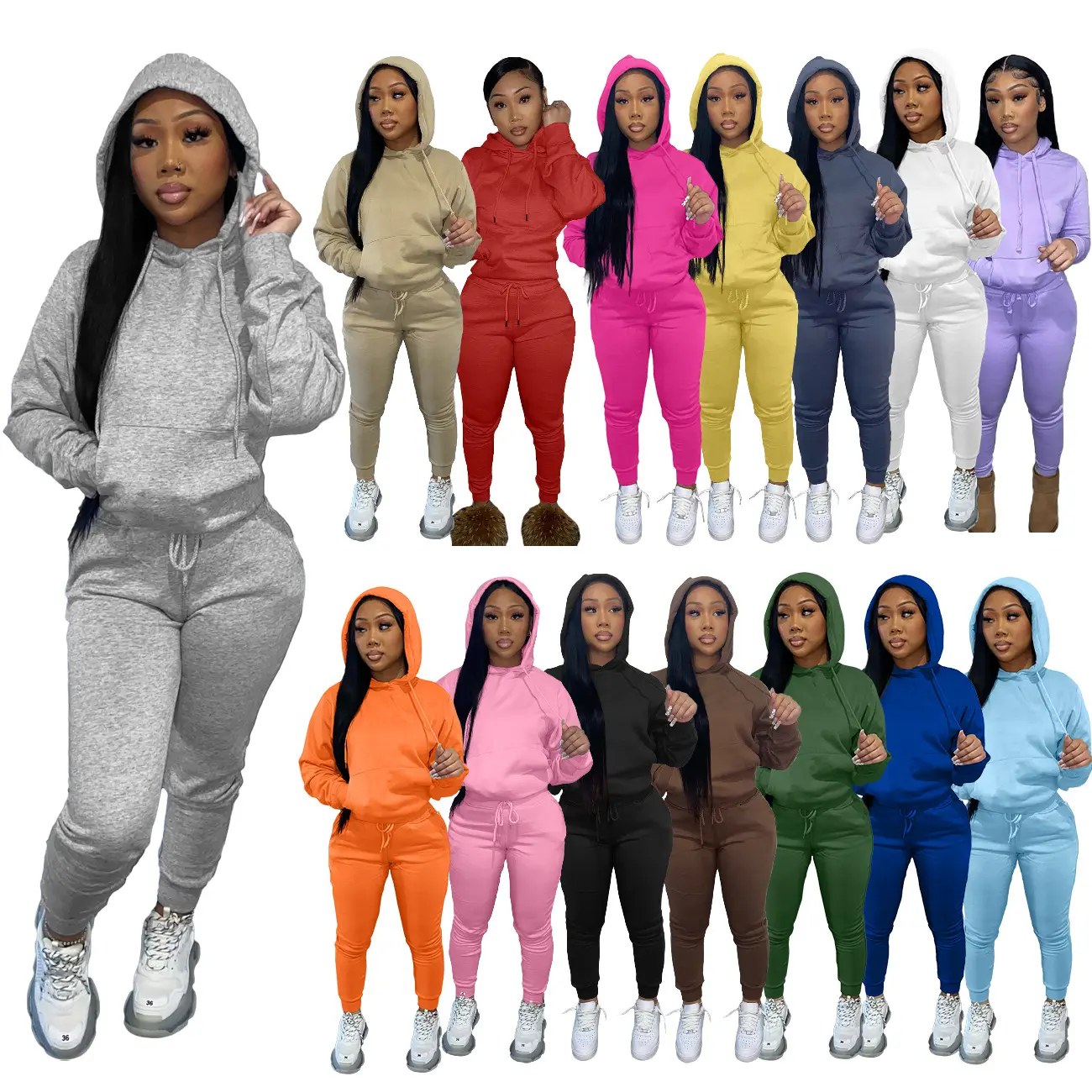 Großhandel Custom Logo Female Training Wear Sweat suit 2-teilige Jogging hose und Hoodie Set Trainings anzug Frauen