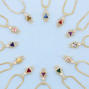 18K chapado en oro CZ Pave bebé piedra natal niños 12 meses niñas niños dijes colgante collar de cadena - Product Image 1