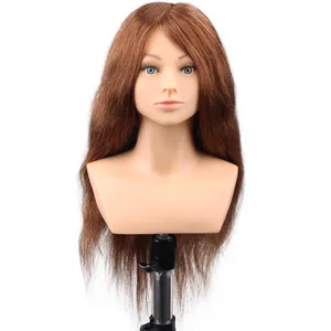 ספר hairdressering 24 "ארוך טבעי אימון mannequin ראשי עם שיער טבעי