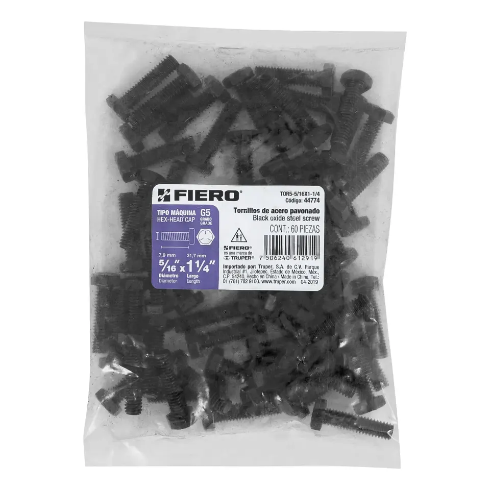 FIERCE 5/16\" X 1-1/4\" Grade 5 Steel Screws Box with 6 Units Bag with 60 Screws