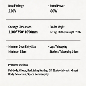 2026 零重力指压按摩椅，带全身水疗加热功能、气压功能、插电式和 USB 音乐按摩功能 - Product Image 6