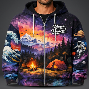 Sweat à capuche zippé personnalisé à épaules tombantes pour homme, imprimé intégral par sublimation, streetwear premium, tendance mode personnalisée 2026 - Product Image 2