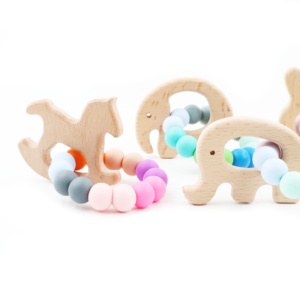 Jouet de dentition en bois personnalisé pour bébé éléphant avec perles en silicone souple jouet de dentition - Product Image 4