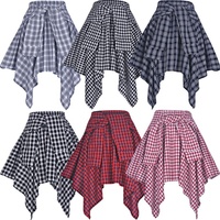 Jupes mi-longues élastiques à taille élastique, anti-plis, à carreaux, asymétriques, avec nœud à lacets, pour le sport et la danse urbaine, couvrant les fesses pour femmes
